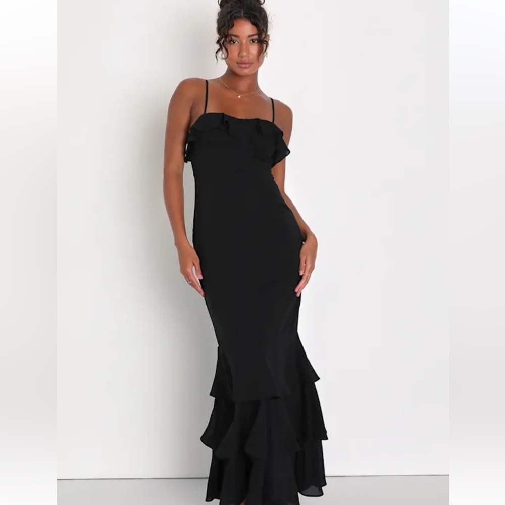 Lulu's Black Ruffle Maxi Dress